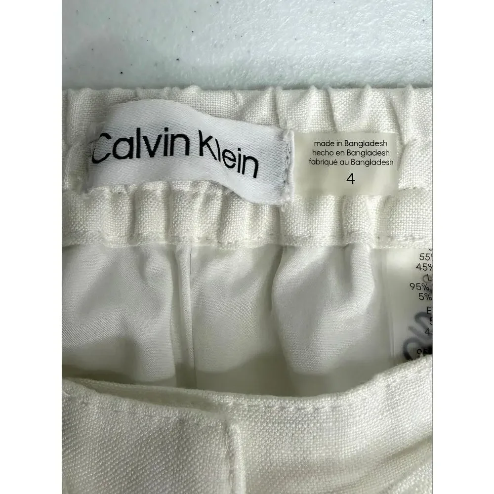 Calvin Klein Linen Blend Pants Sz 4 Drawstring Lined Beach Coastal Prep Minimal